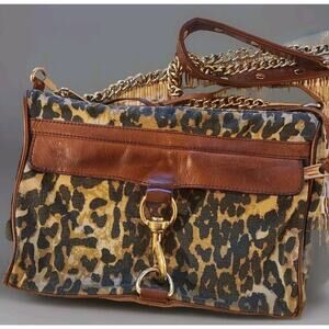 Rebecca Minkoff Leopard Print Crossbody Leather Mink Mac Gold Hardware - F6‎
